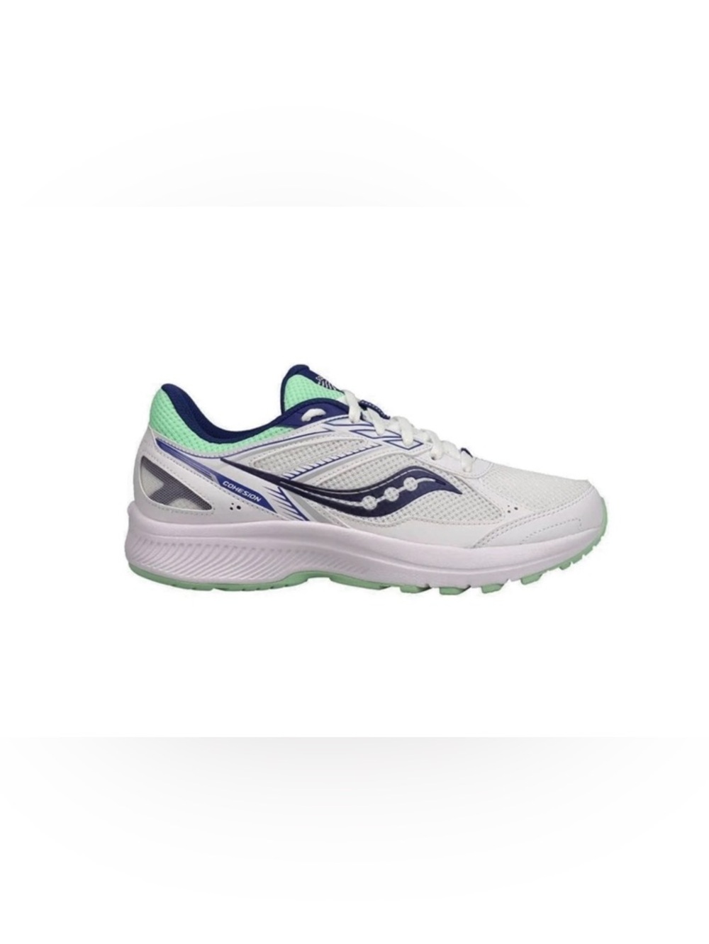 Saucony Cohesion 14 Running Shoe White Blue Mint Sneaker Women's US 7 WIDE EU 38